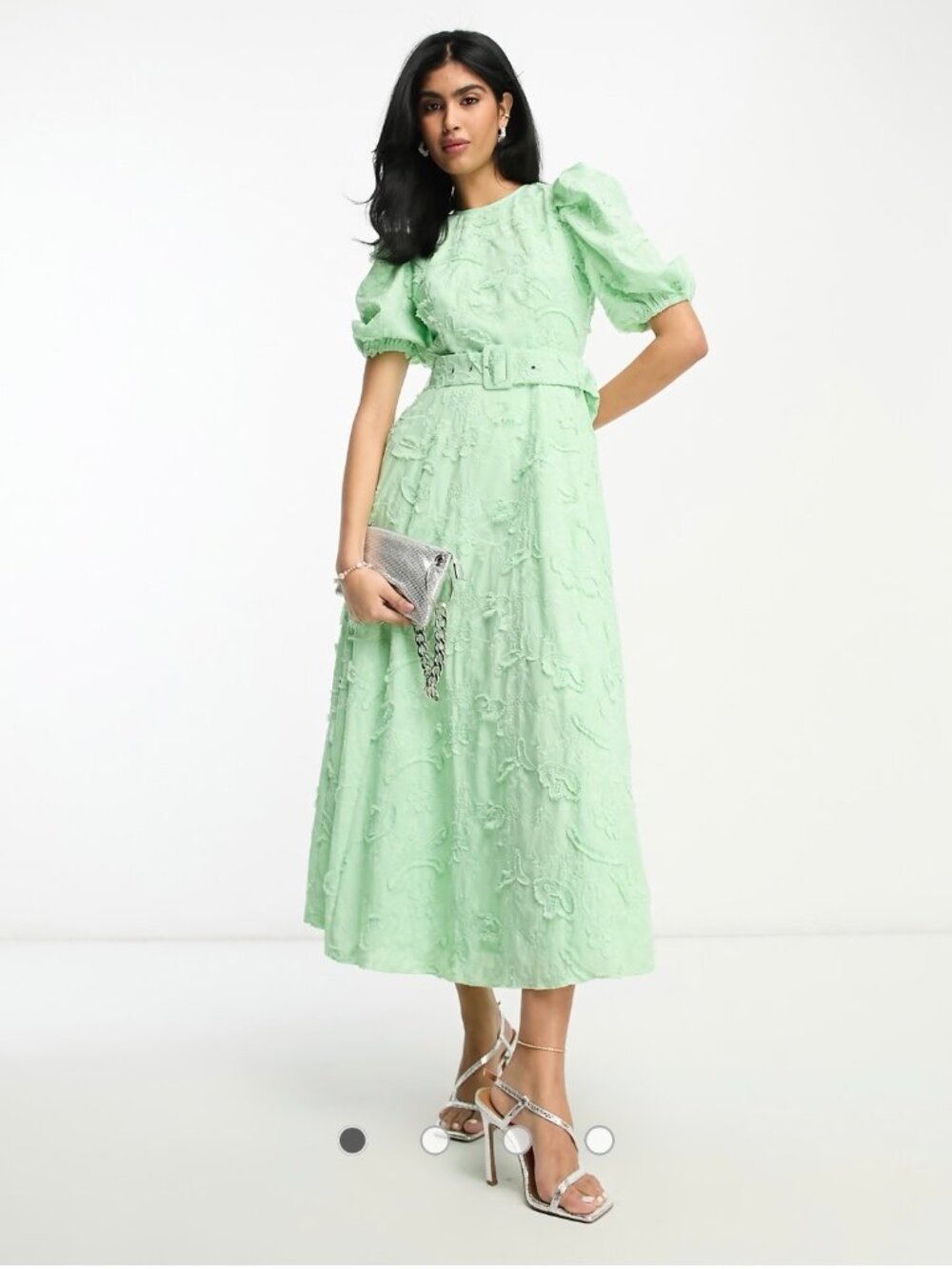 ASOS DESIGN belted midi skater dress in textured jacquard in apple green